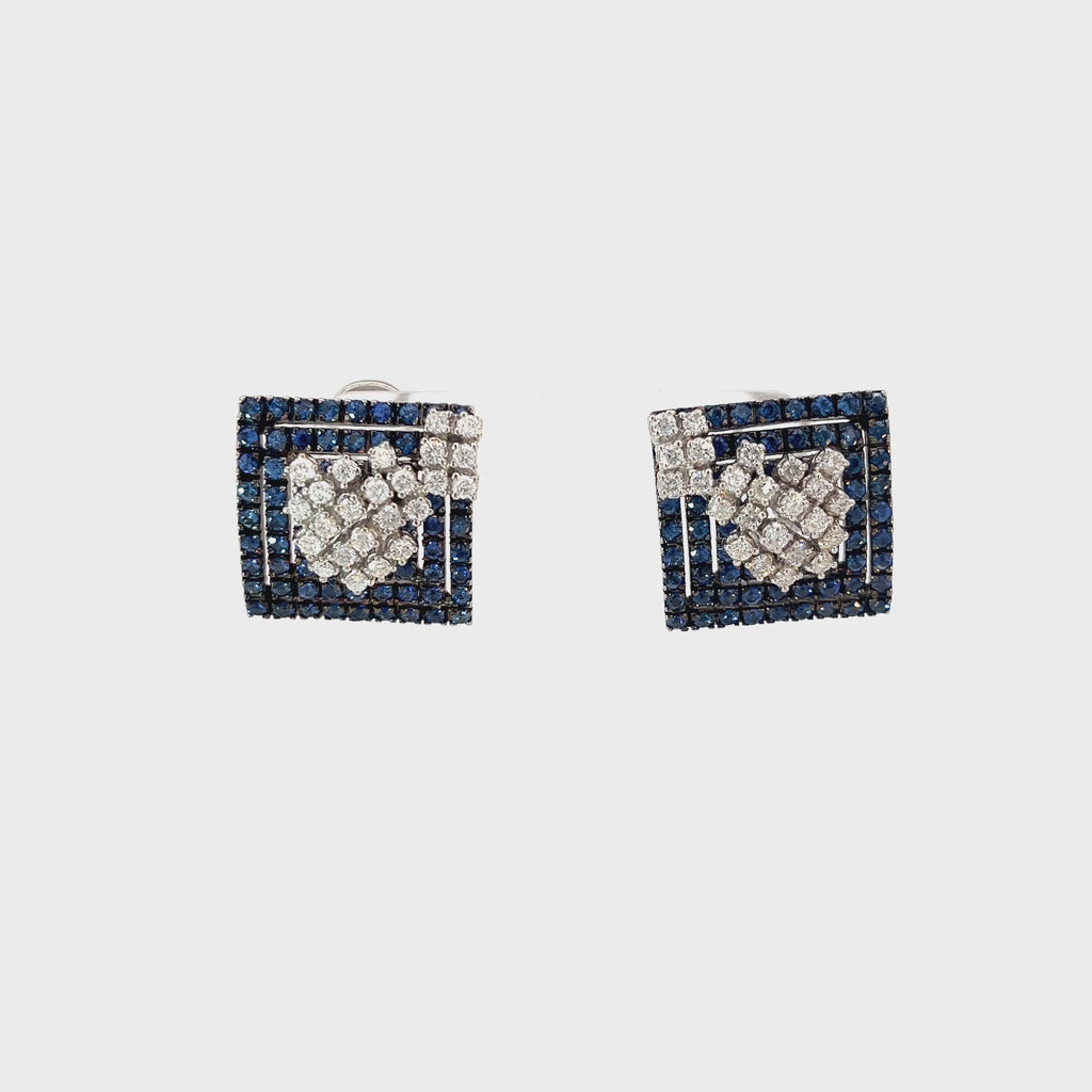 18k White Gold 3.00ct G VS2 Round Diamond and 1.50ct Round Sapphire Earrings