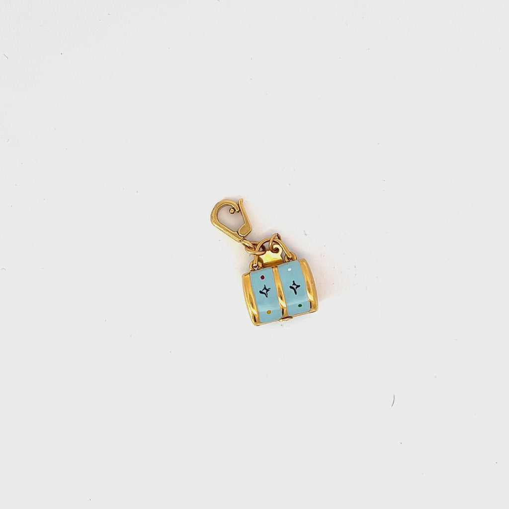 Ladies 18k Yellow Gold Blue enamel purse necklace