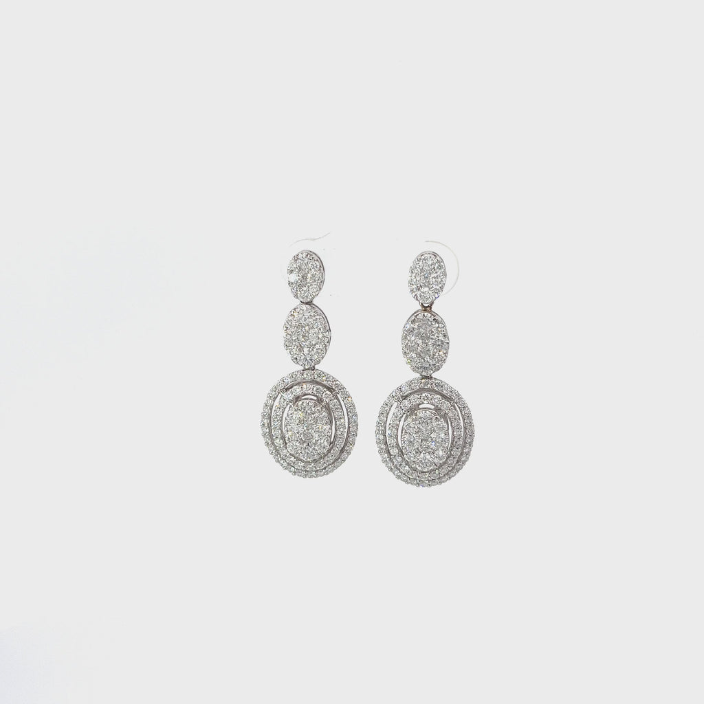 14K White Gold 3.50ct G SI 1 Diamond Cluster Drop Earrings