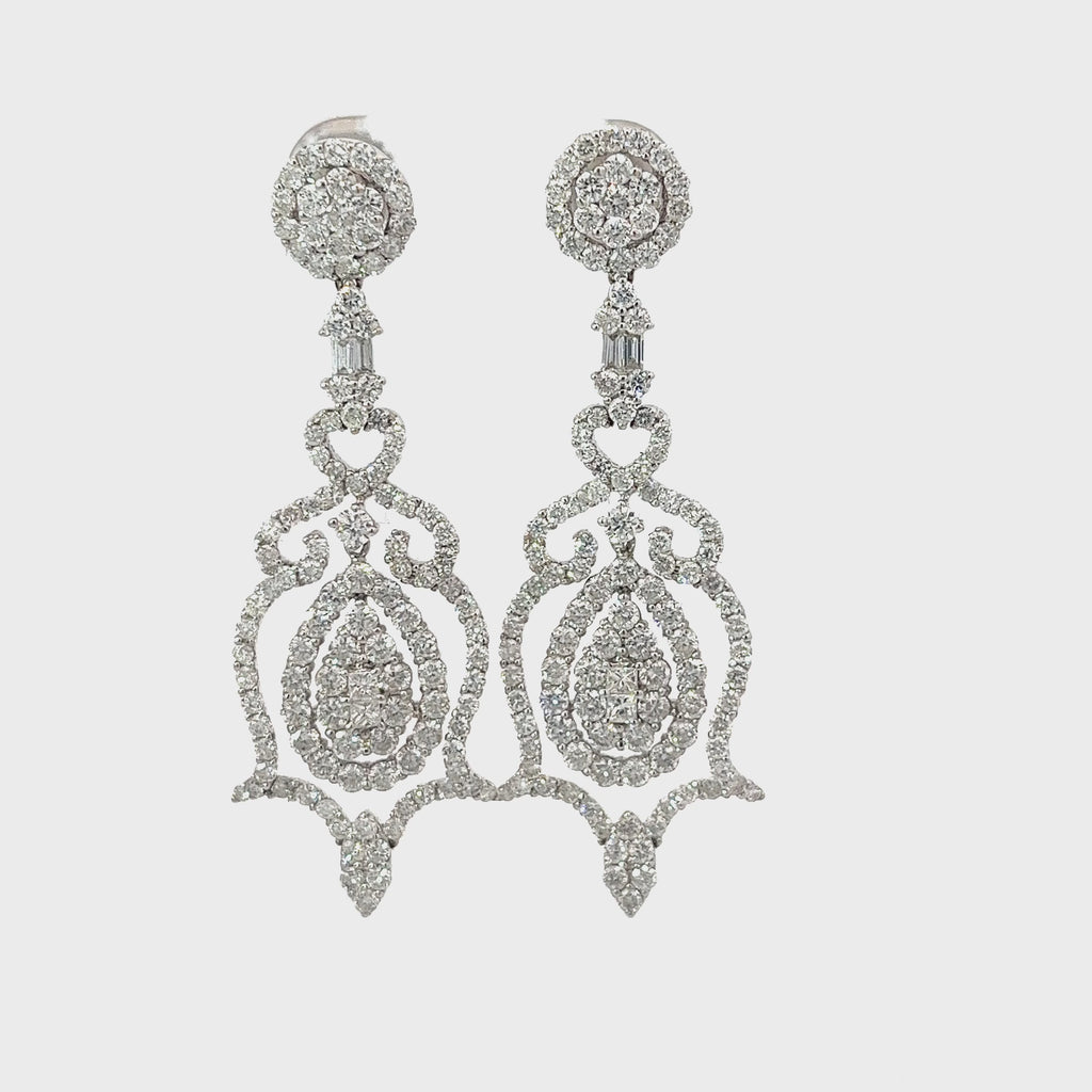 18k White Gold 6.00ct G SI1 Round Diamond Chandelier Earrings