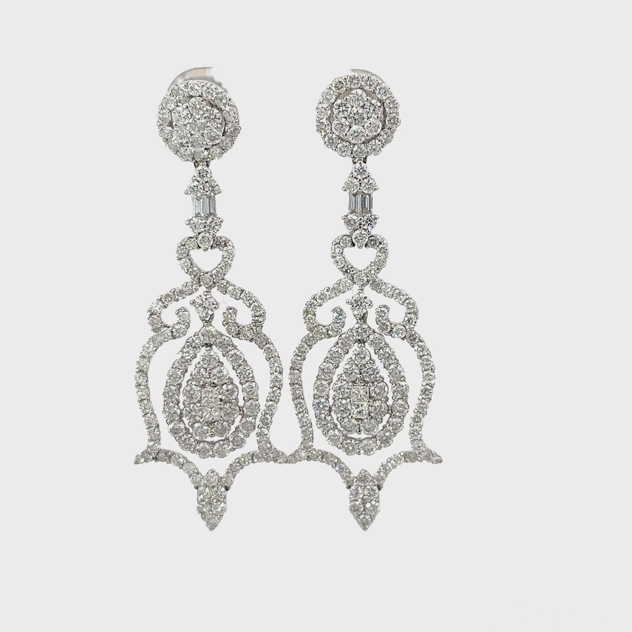 18k White Gold 6.00ct G SI1 Round Diamond Chandelier Earrings