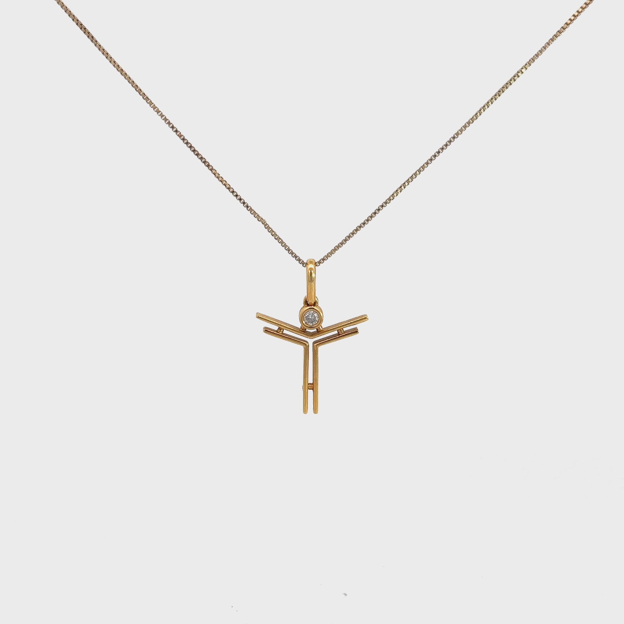 18k Yellow Gold .08 G VS2 Round  Diamond Boy Cross Necklace