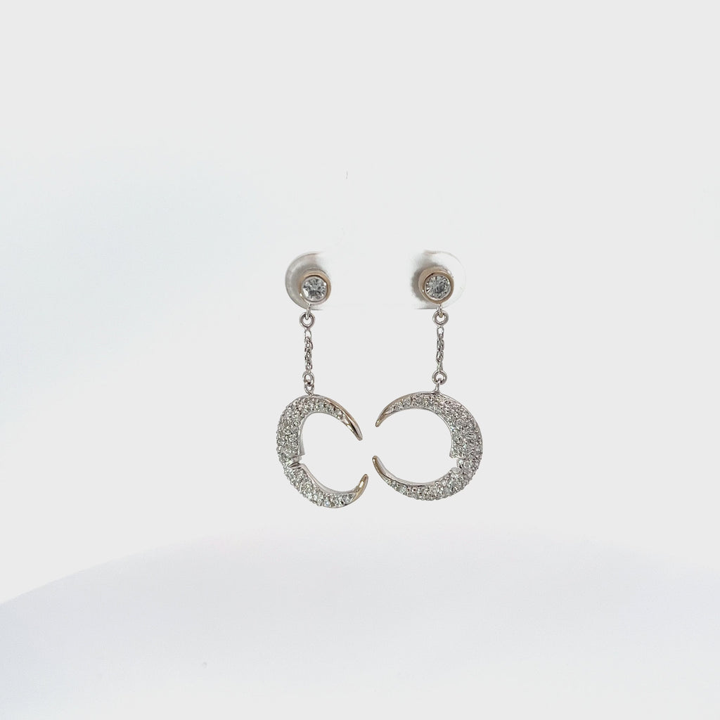 18k White Gold .75ct  F VS2 Round Diamond 1/2 Moon Earrings