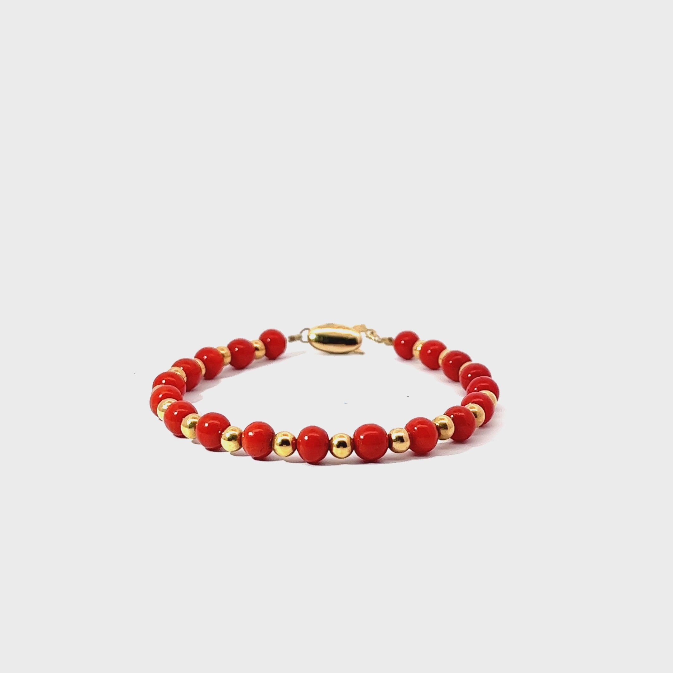 14k yellow gold Genuine Coral and Gold Beaded Bracelet