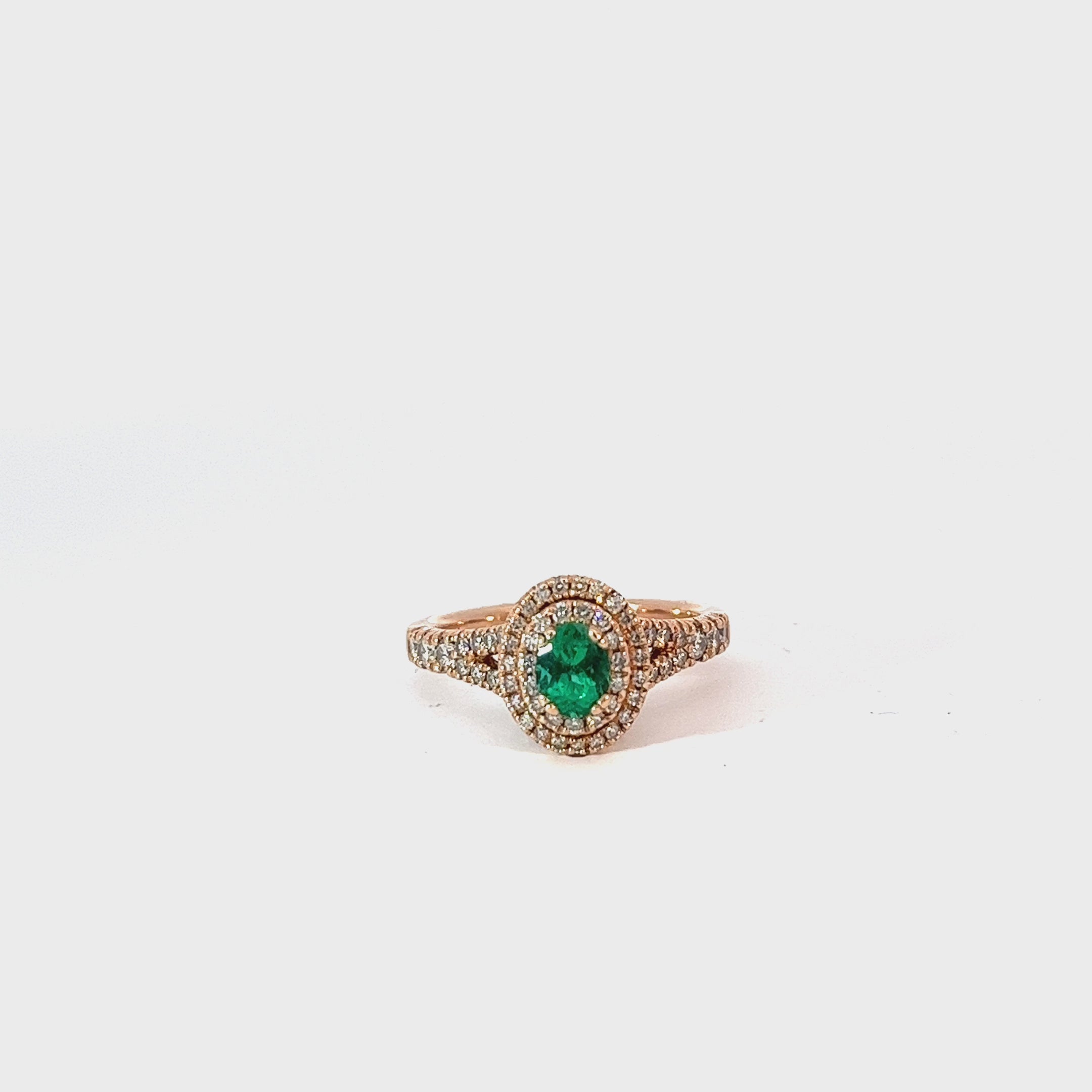14k Rose Gold .56ct AAA Oval  Colombian Emerald and .50ct G SI1 Round Ring