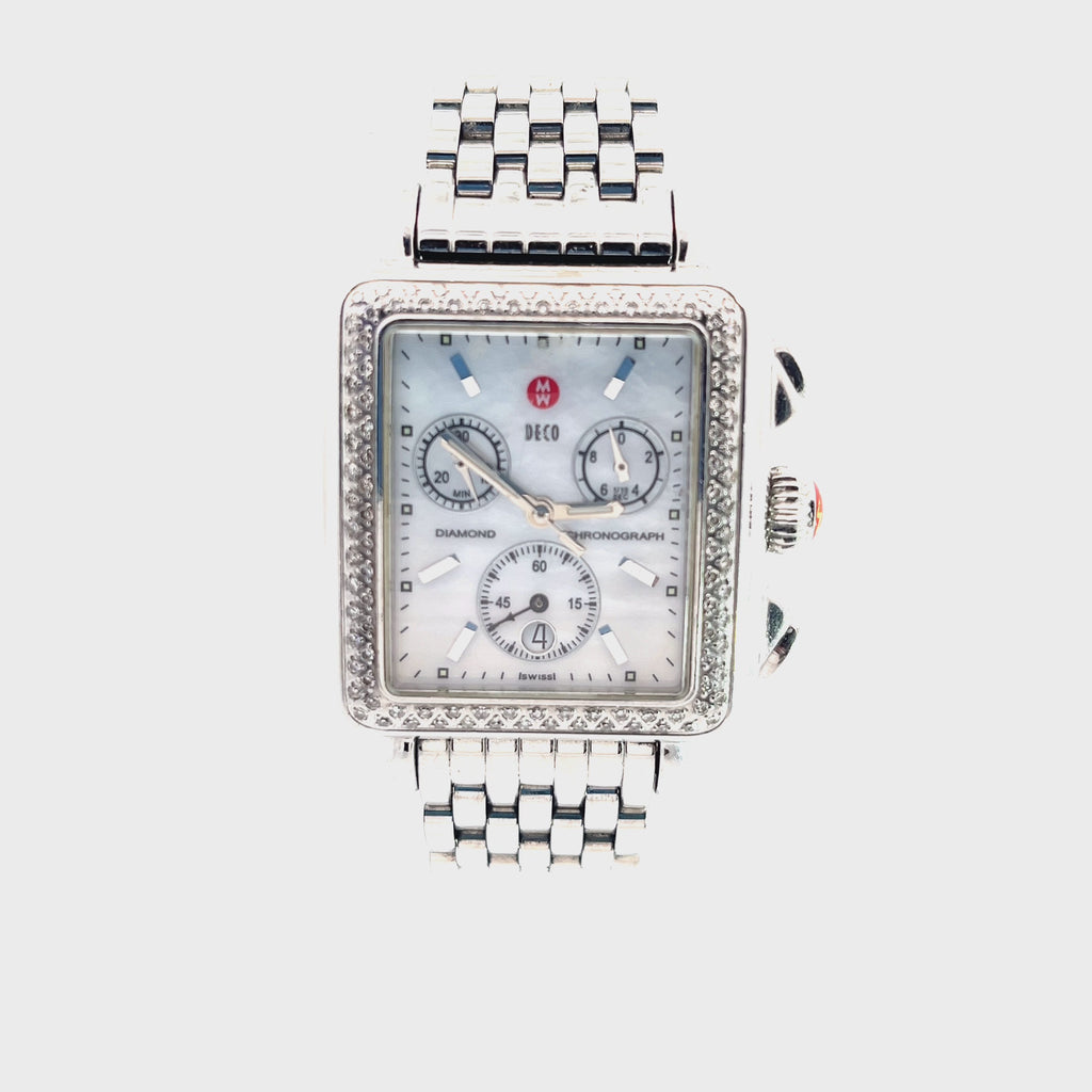 Michele Deco Diamond Bezel /Mother of Pearl /Chronograph /Analog Quartz 33mm (71-600) B40666ss