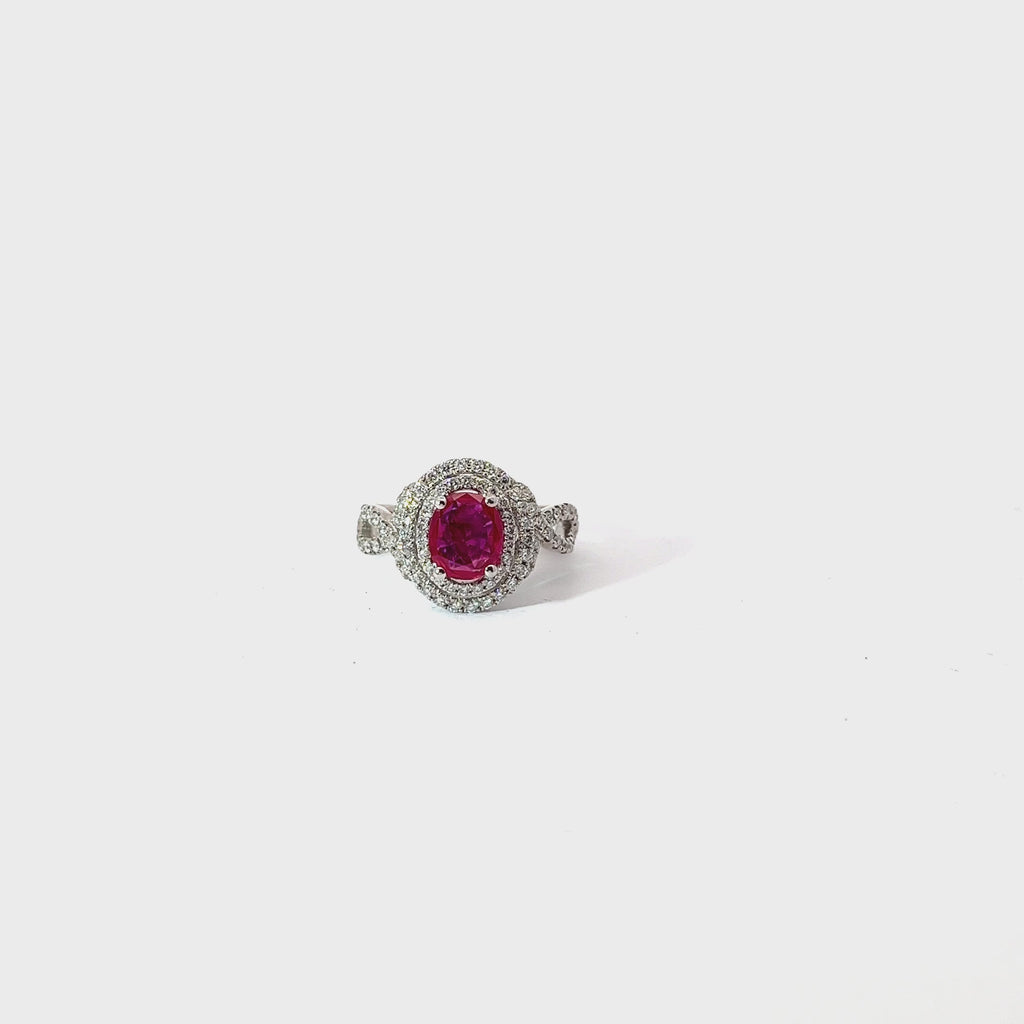 18k White Gold 1.01ct Oval Shape Burma Ruby and .74ct F VS2 Round Diamond Ring Certified By GIA # 2191611302