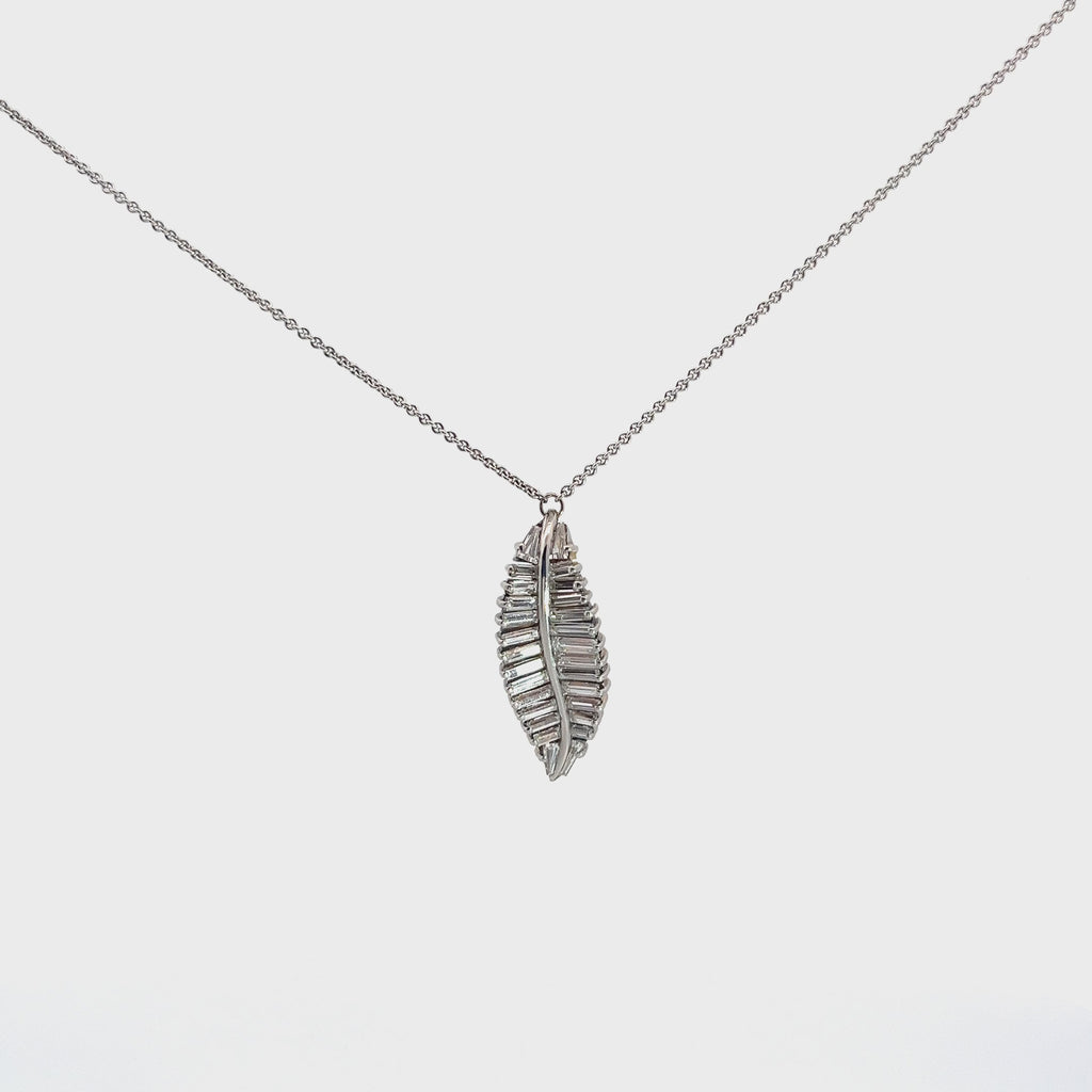 Platinum 1.40ct E VVS1 Signed Balestra Calibrated Baguette Diamond Feather Necklace
