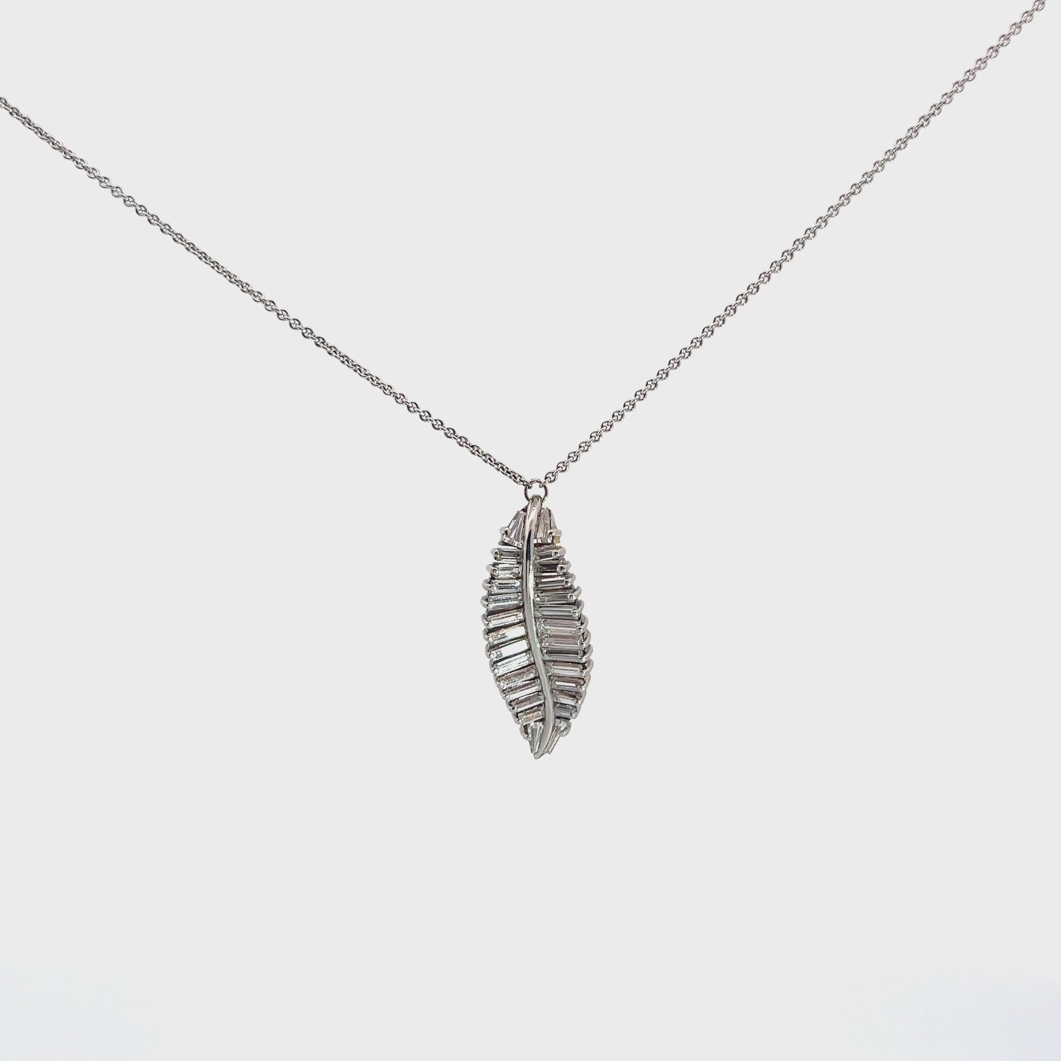 Platinum 1.40ct E VVS1 Signed Balestra Calibrated Baguette Diamond Feather Necklace