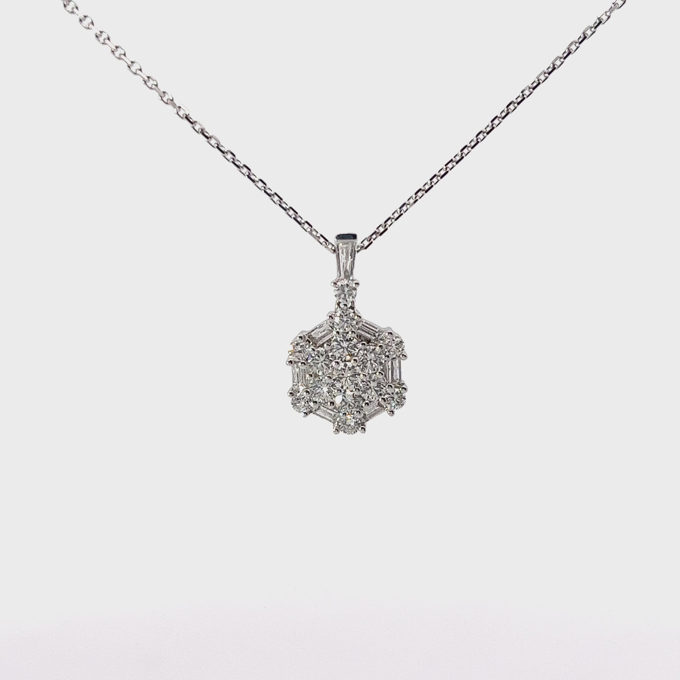 Ladies 18k White Gold Diamond Cluster Necklace