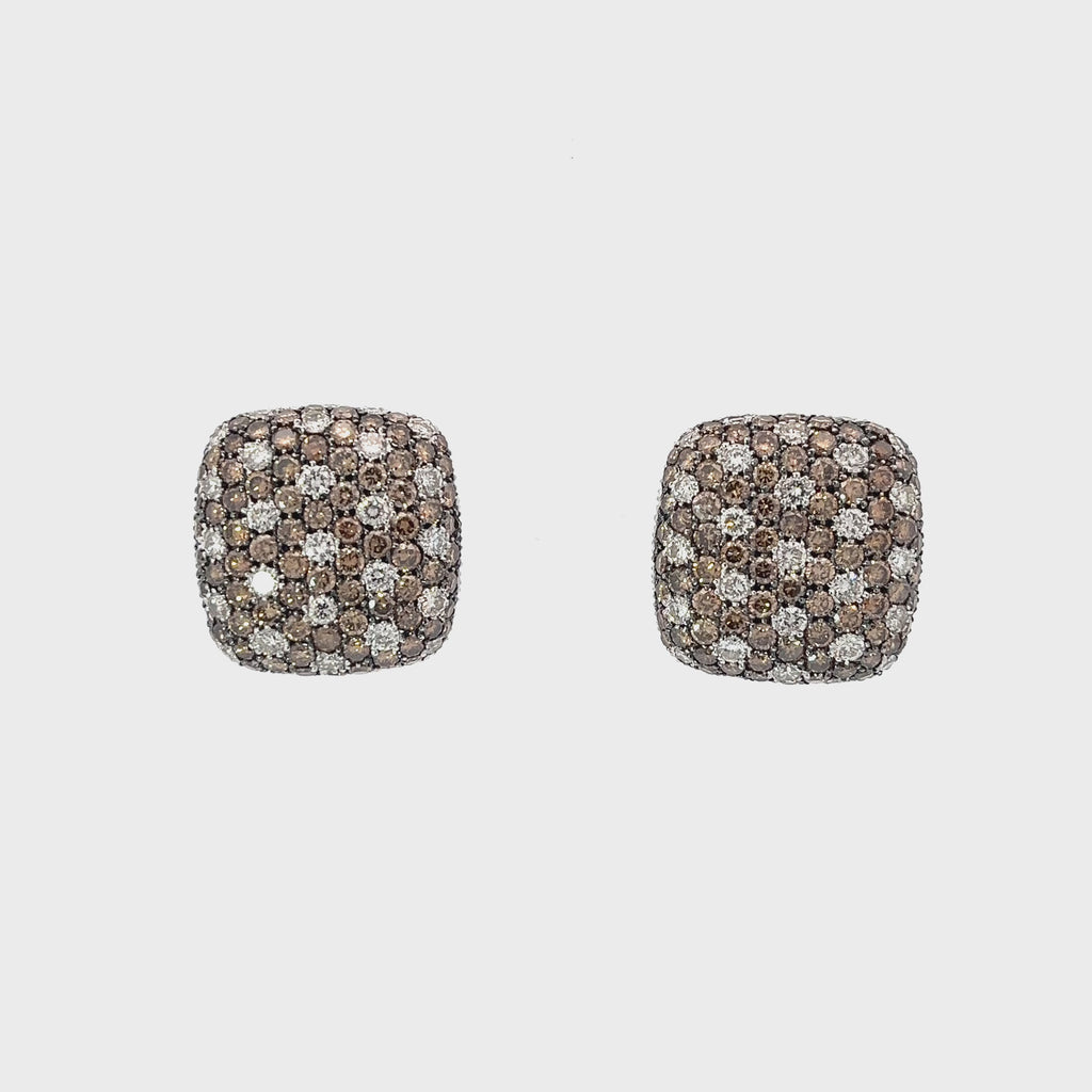 18k White Gold 3.00ct VS2 Round Chocolate Diamond and 2.5ct F VS2 Round Diamond Checker Board Set 20mm 20.5 Grams Vintage