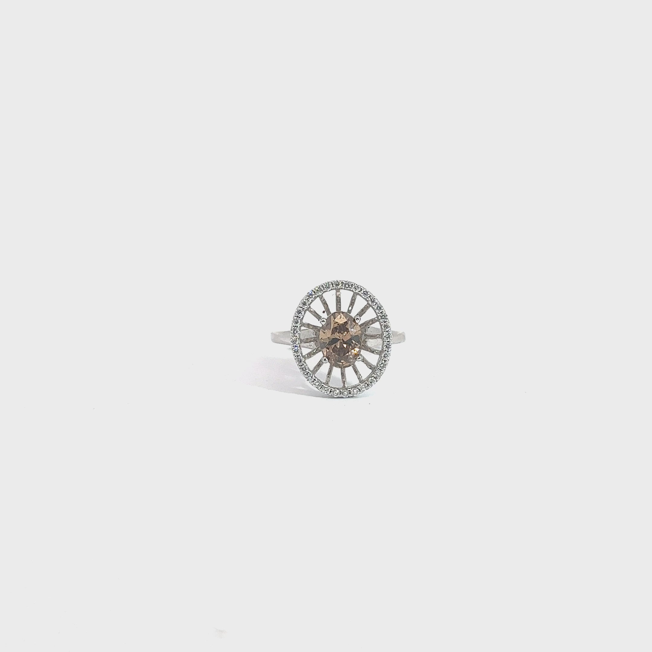 18k White Gold 1.02ct Fancy Dark Orangy Brown Oval Shaped Chocolate Diamond and Surround by .30ct F Vs2 Round Diamond Engagement Ring Certified by GIA #2173145698