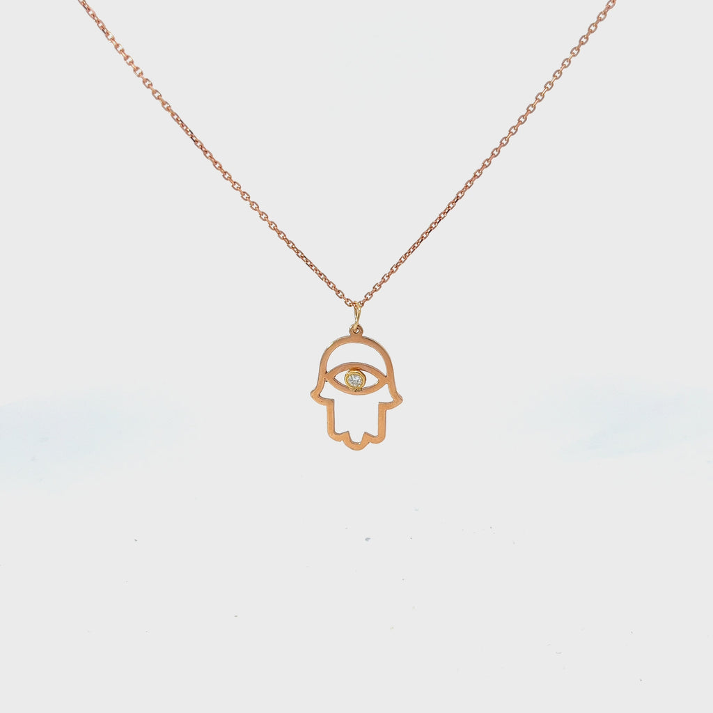 14k White Gold .05ct G SI1 Round Diamond Khamsa Necklace