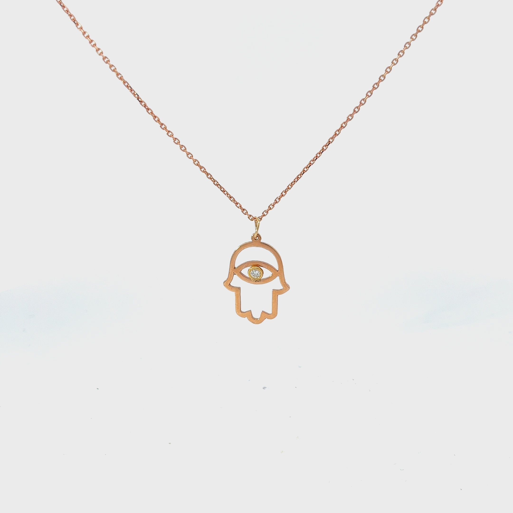 14k White Gold .05ct G SI1 Round Diamond Khamsa Necklace