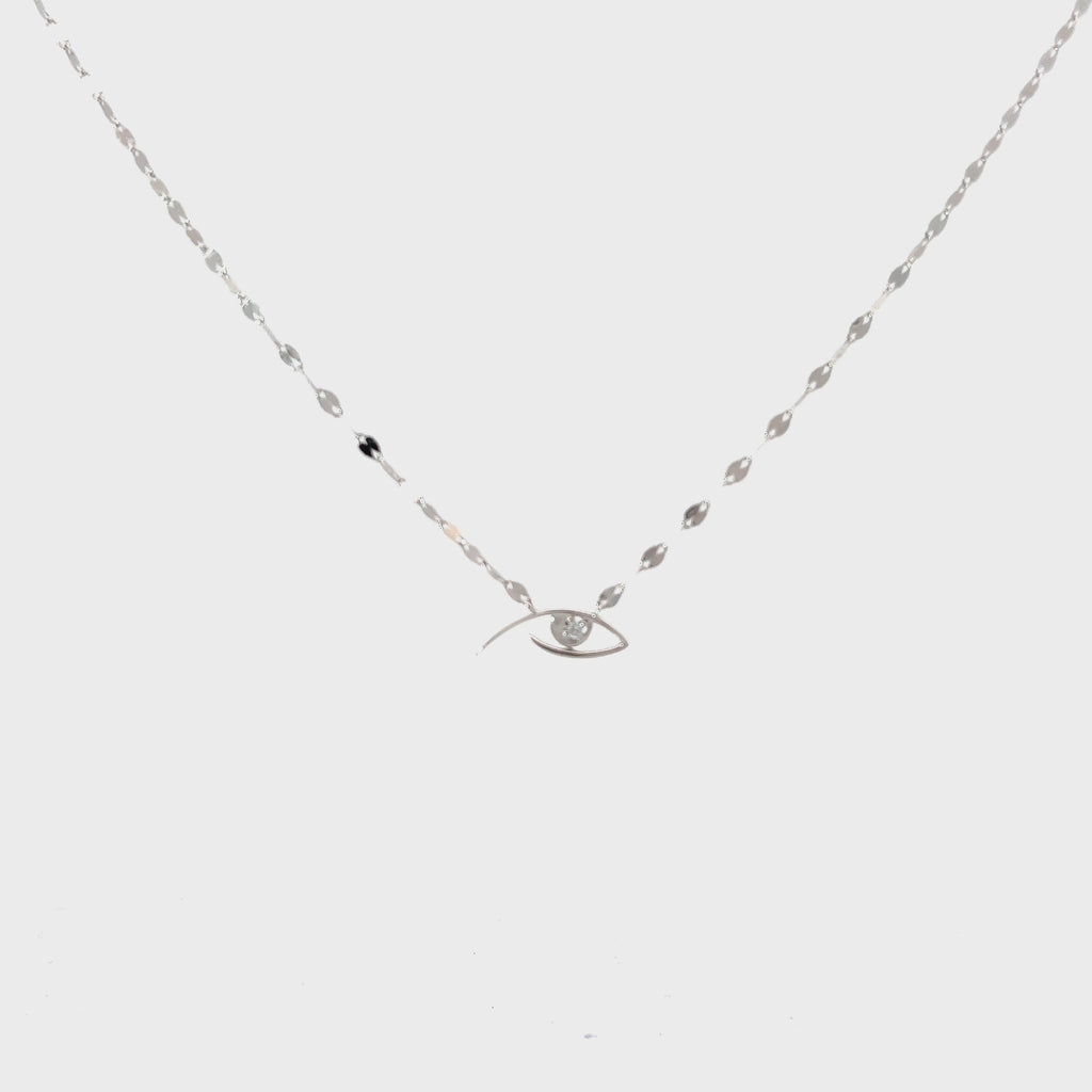 14K White Gold 1.3 gram Evil Eye Necklace