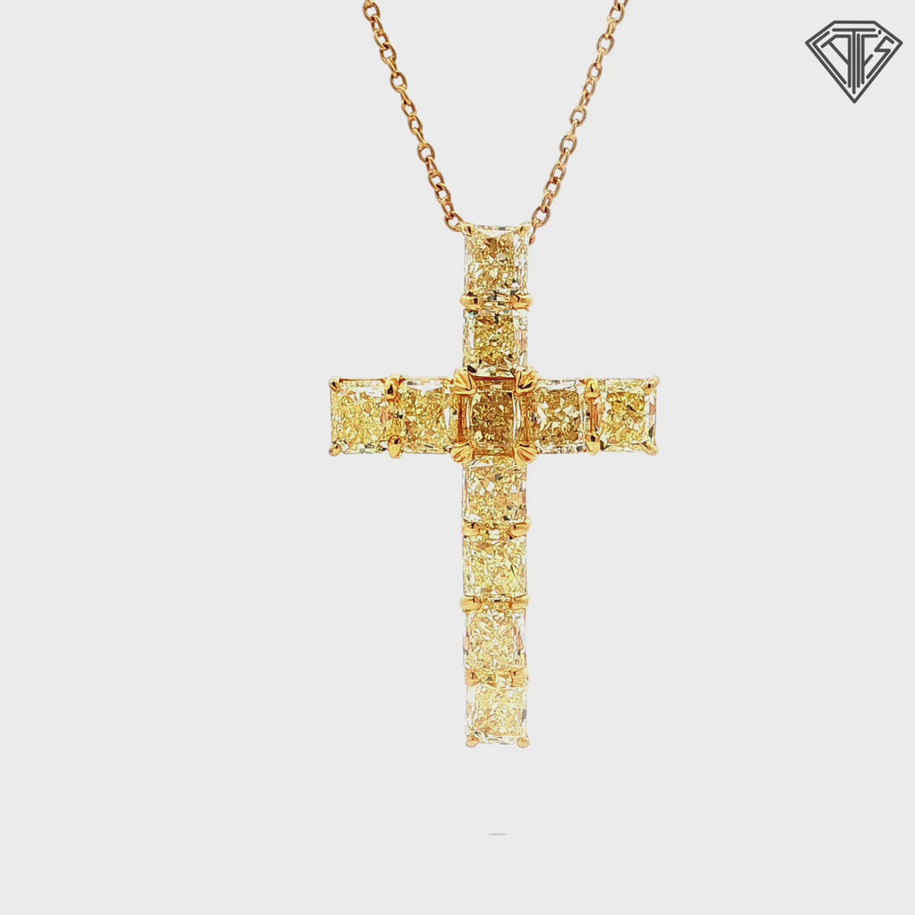 18k Yellow Gold 7.00ct VS2/ SI2 Cut-Cornered Rectangular Natural Yellow Diamond Cross Certified By GIA# 2245004106