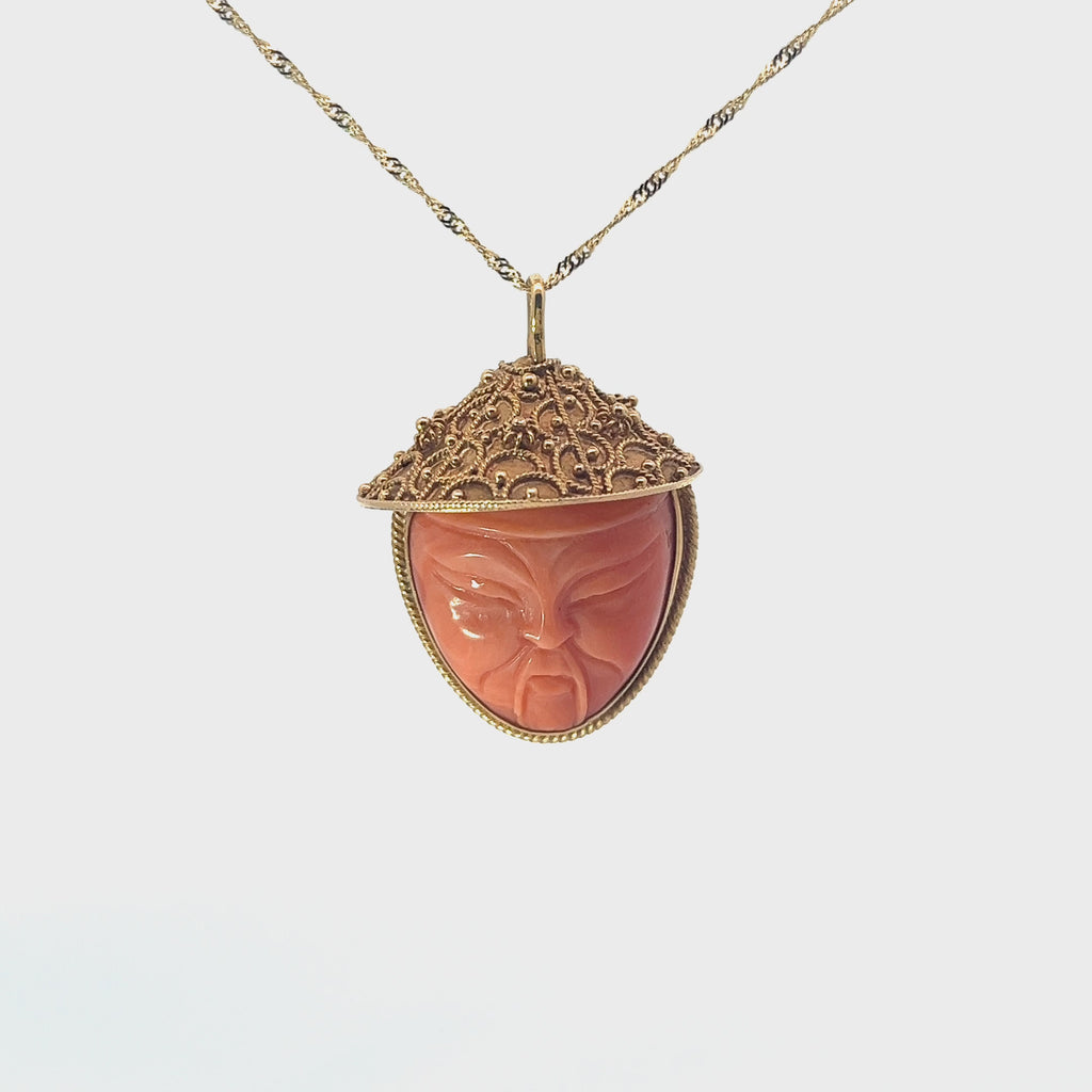 18k Yellow Gold Coral Vintage Munk Necklace