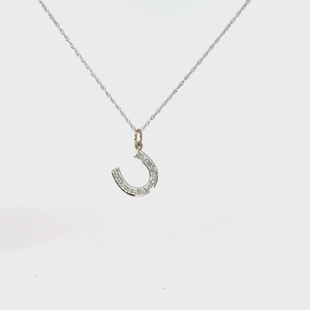 14k White Gold .10ct G SI1 Round Diamond Horseshoe Pendant