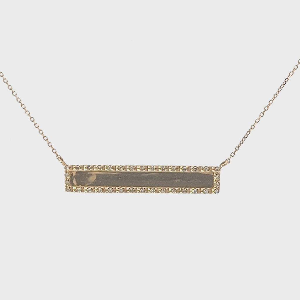 14k Yellow Gold .15ct G SI1 Round Diamond  ID Bar Necklace