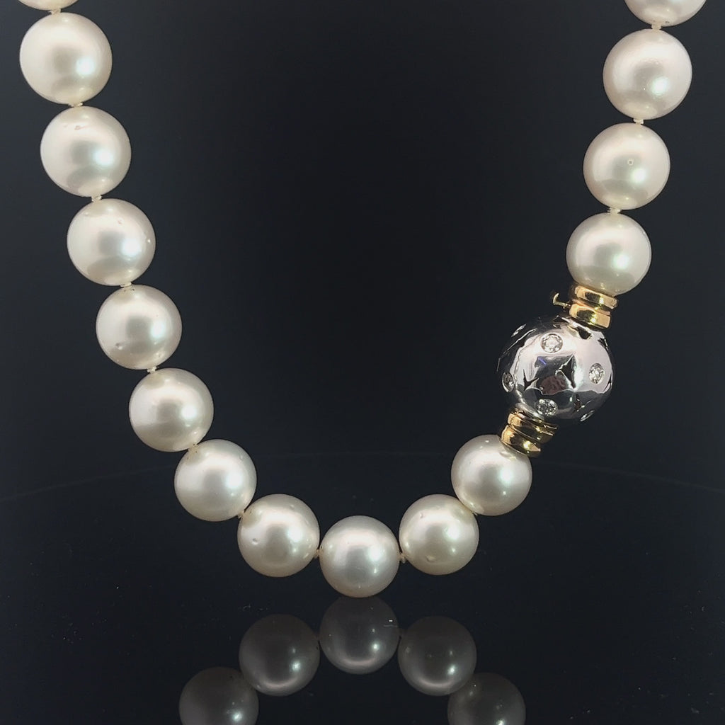 18k White Gold 1.00ct F VS2 Round Diamond Pearl South Sea Pearl 13mm 13 1/2 18"inch Necklace