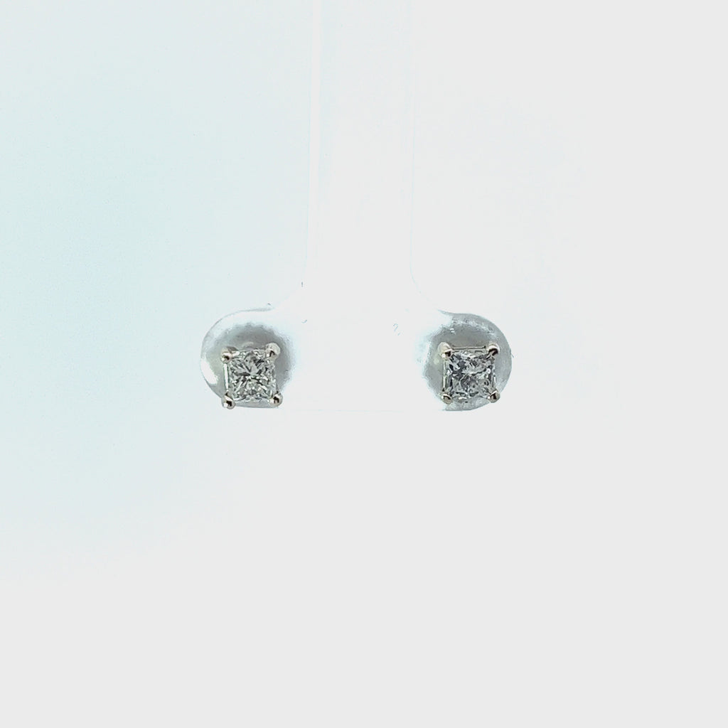 14k White Gold .75CT G VS2 Princess Cut Diamond Stud earrings