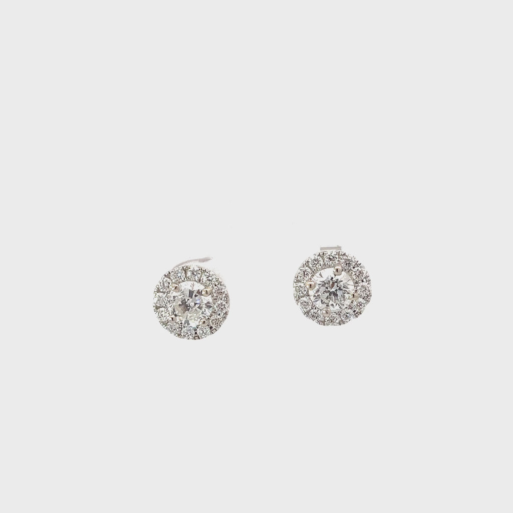 18k White Gold 1.27ct G VS2 Round Diamond /.47ct G VS2 Round Diamond Halo Diamond Stud Earrings