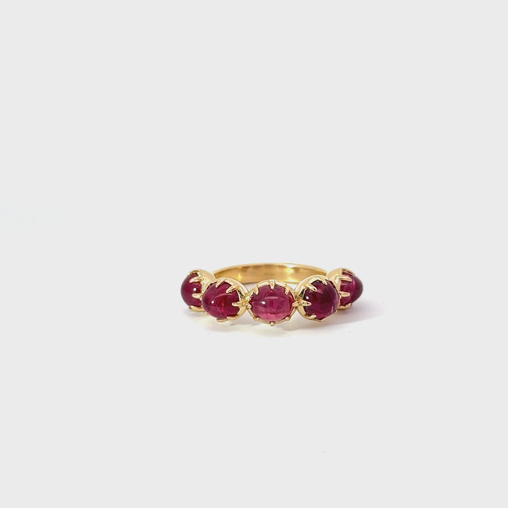 18K YELLOW GOLD 6.45CT TOTAL WEIGHT OF THE  5 OVAL STONE CABOCHON THAI RUBY BEZEL SET AND SIGNET RING CERTIFIED BY GIA #2175463698