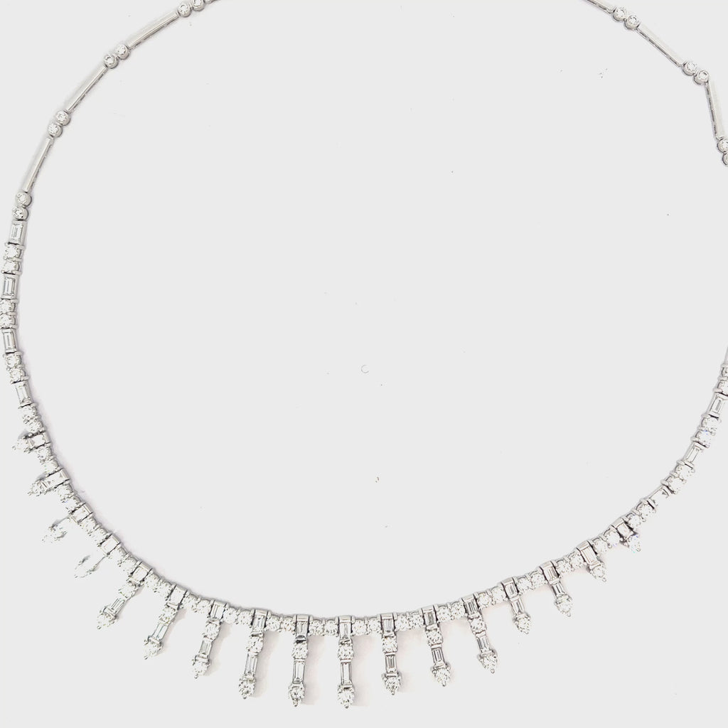 18k White Gold 4.15ct E VS2 Baguette/ 5.50ct E VS2 Round Diamond Tiara Necklace