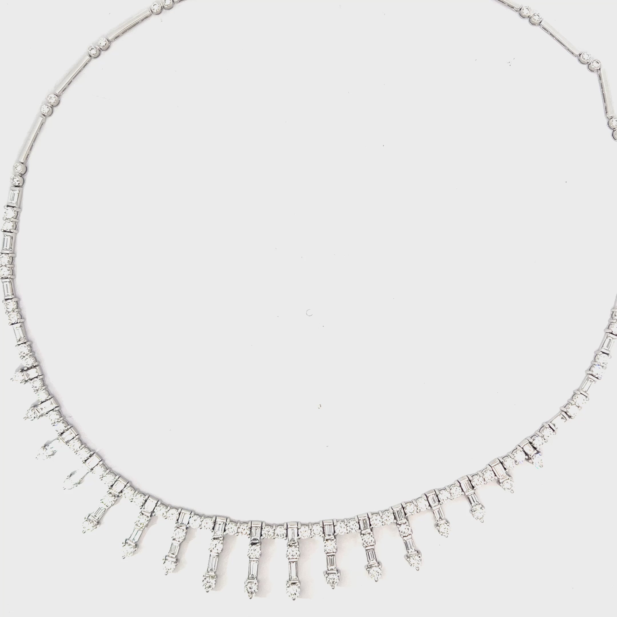 18k White Gold 4.15ct E VS2 Baguette/ 5.50ct E VS2 Round Diamond Tiara Necklace