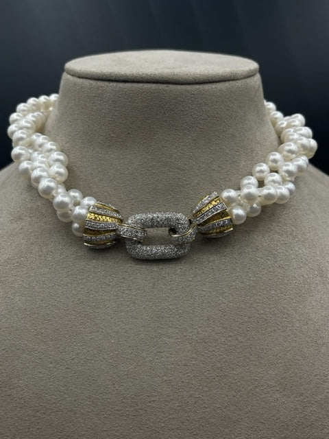 Ladies Vintage Pearl and Diamond Necklace