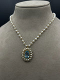 Vintage 18k Yellow Gold Pearl and Blue Topaz Necklace
