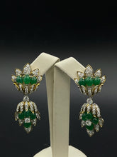 Load image into Gallery viewer, Ladies Vintage 18k Two Toned Emerald and Diamond earrrings