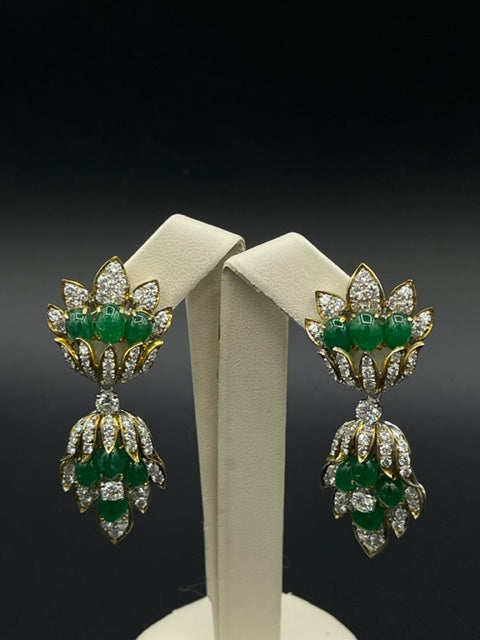 Ladies Vintage 18k Two Toned Emerald and Diamond earrrings