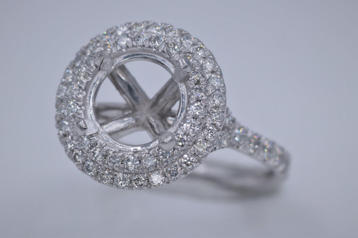 Ladies 14k White Gold Double Halo Semi-mount ring