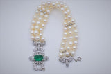 Ladies 18k white gold Vintage Pearl, Diamond and Emerald Bracelet