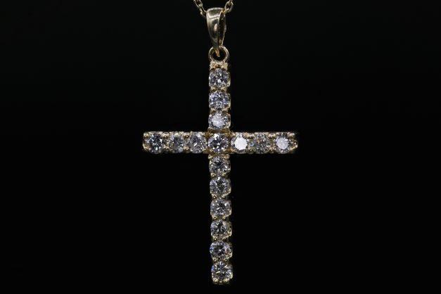 Mens 14k White Gold Diamond Cross Necklace