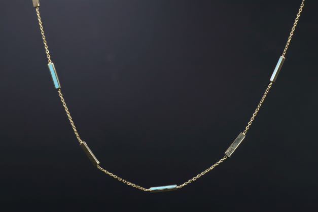 Ladies 14k yellow gold Turquoise bar necklace