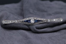 Load image into Gallery viewer, Ladies Vintage Platinum Diamond and Sapphire Brooch