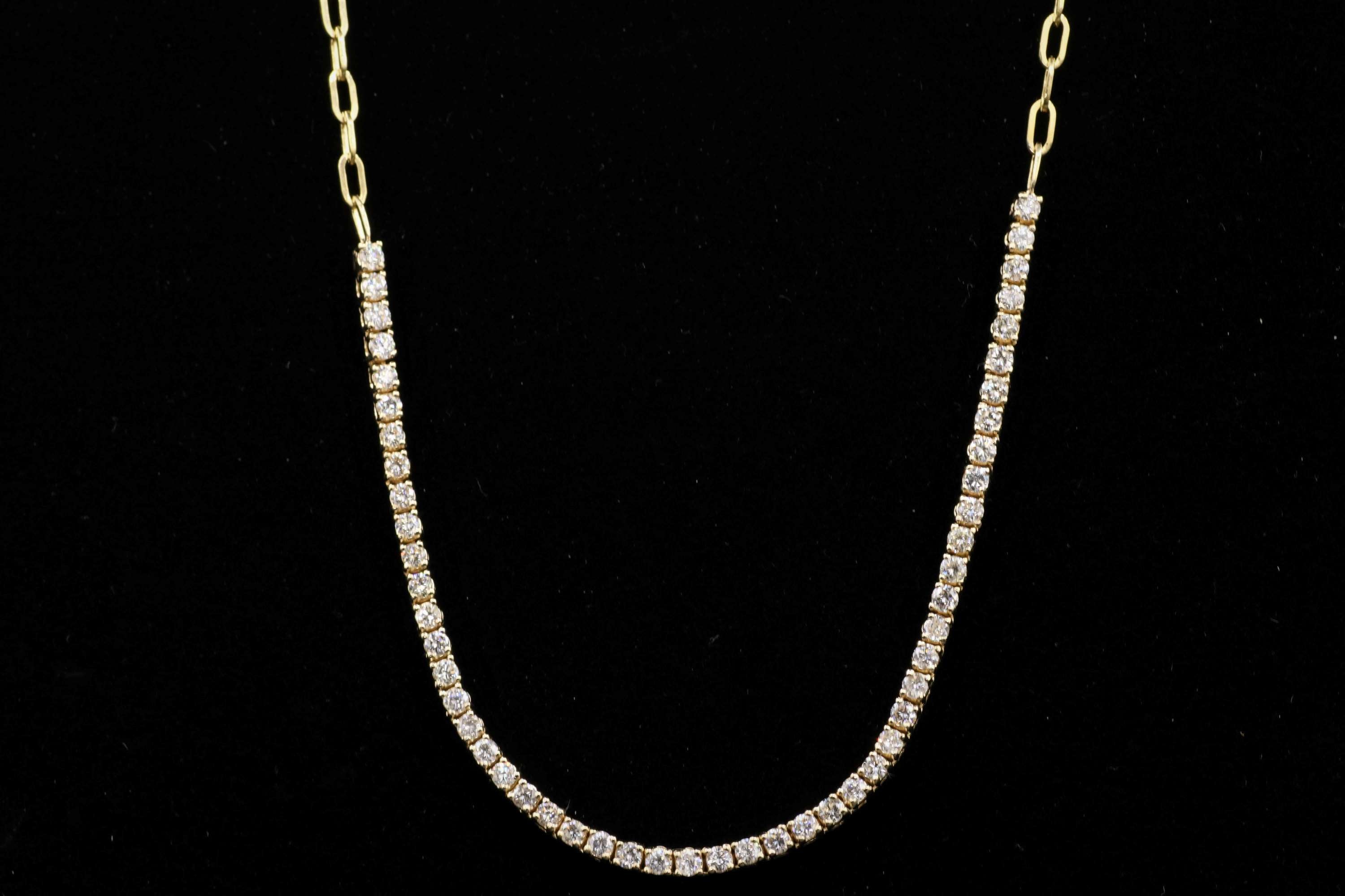 14k Yellow Gold 3.00ct G SI1 Round Diamond Half Tennis with Paperclip Necklace