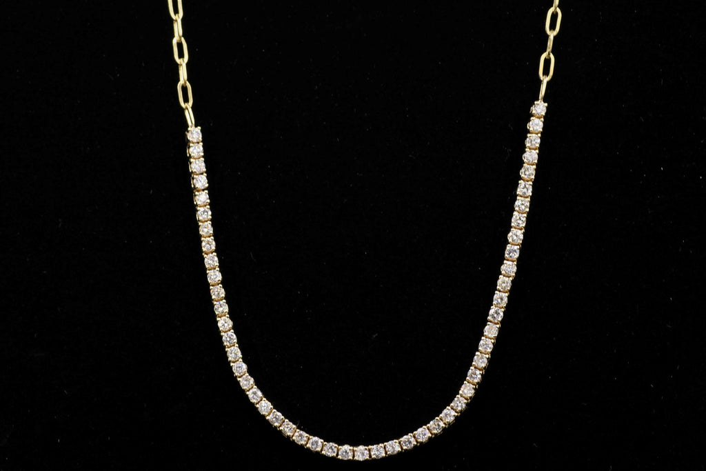 Ladies 14k Yellow Gold Diamond Paperclip Necklace