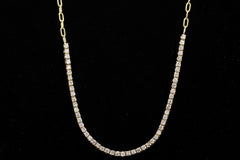 14k Yellow Gold 3.00ct G SI1 Round Diamond Half Tennis with Paperclip Necklace