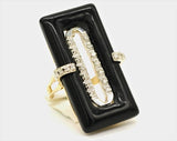 ladies Vintage 14k Yellow Gold Onyx and Diamond Ring