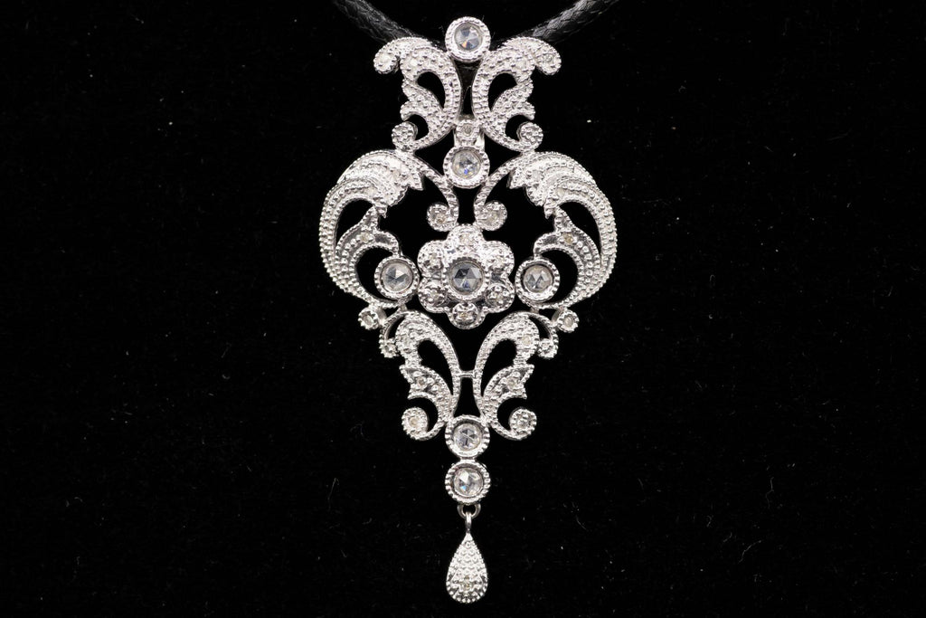 Ladies 14k White Gold Rose Cut Diamond Necklace