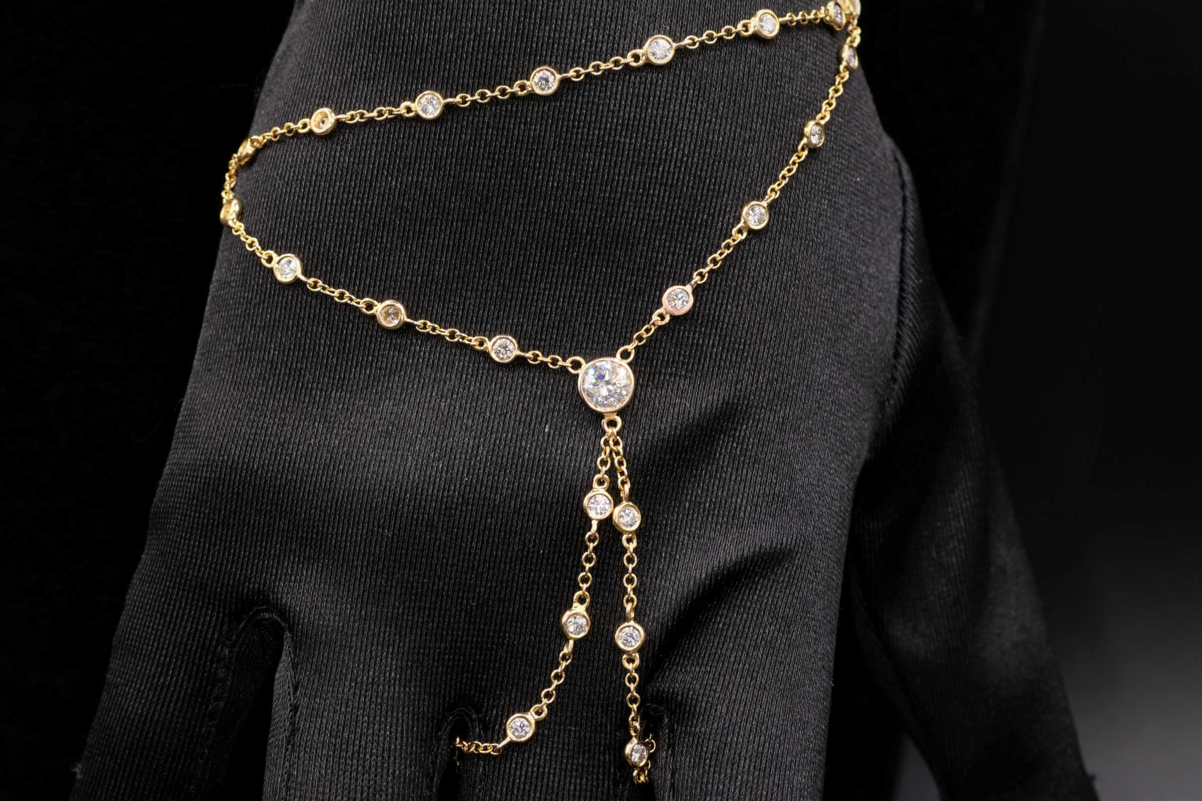 18k Yellow Gold 2.00ct H SI1 Round Bezel Set Diamond Ring and Bracelet Chain Bracelet