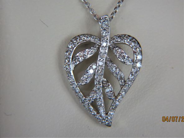 Ladies14K White Gold Diamond Leaf Pendant