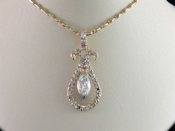 Ladies 14k Two toned Diamond Drop Necklace