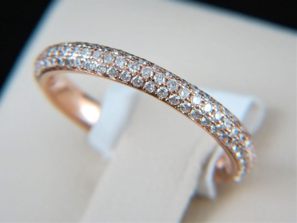 Ladies 18k Rose Gold Diamond Pave Band Ring