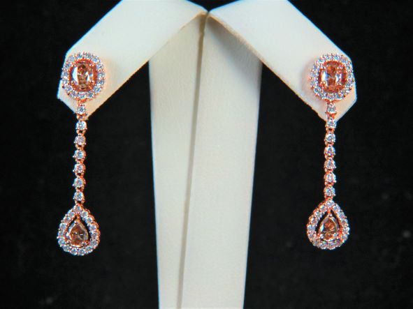 Ladies 18k rose Gold Chocolate and White Diamond Earrings