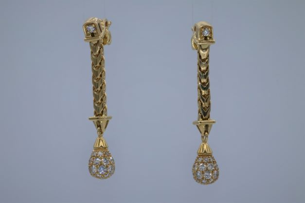 Ladies 14k Yellow Gold Diamond Drop Earrings