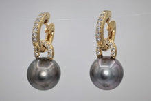Load image into Gallery viewer, Ladies 18k Yellow Gold Diamond and Tahitian Pearl Earrings